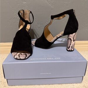 Antonio Melani Black and Snake Pattern Heels